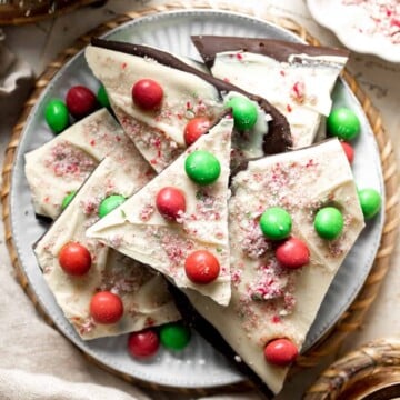 Chocolate Peppermint Christmas Bark is a quick and easy no bake recipe that you can make with just 4 simple ingredients and 15 minutes of prep. | aheadofthyme.com