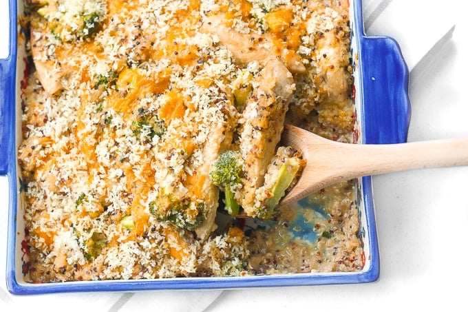 Creamy Chicken, Broccoli and Quinoa Casserole: Nothing says comfort food better than a creamy chicken, broccoli and quinoa casserole made with fresh and healthy ingredients. | aheadofthyme.com