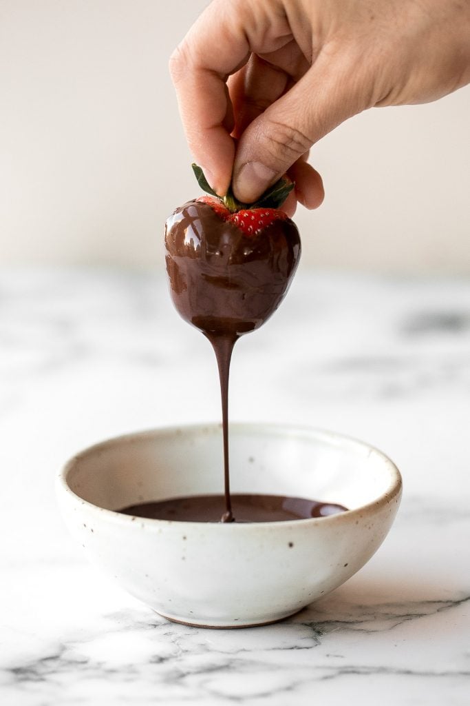 Chocolate covered strawberries are fancy, decadent, bite-sized treats that are  loved by all. They are so simple and easy to make at home. | aheadofthyme.com