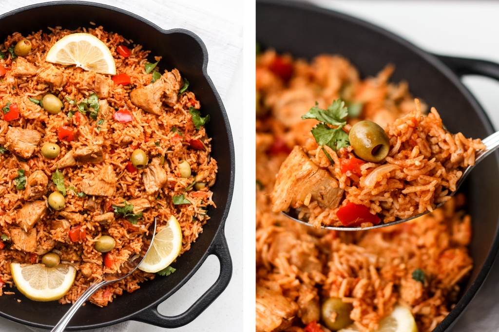 Packed with flavour, real ingredients and vibrant colours, one pot Spanish chicken and rice is the perfect no fuss, no clean up weeknight meal. | aheadofthyme.com