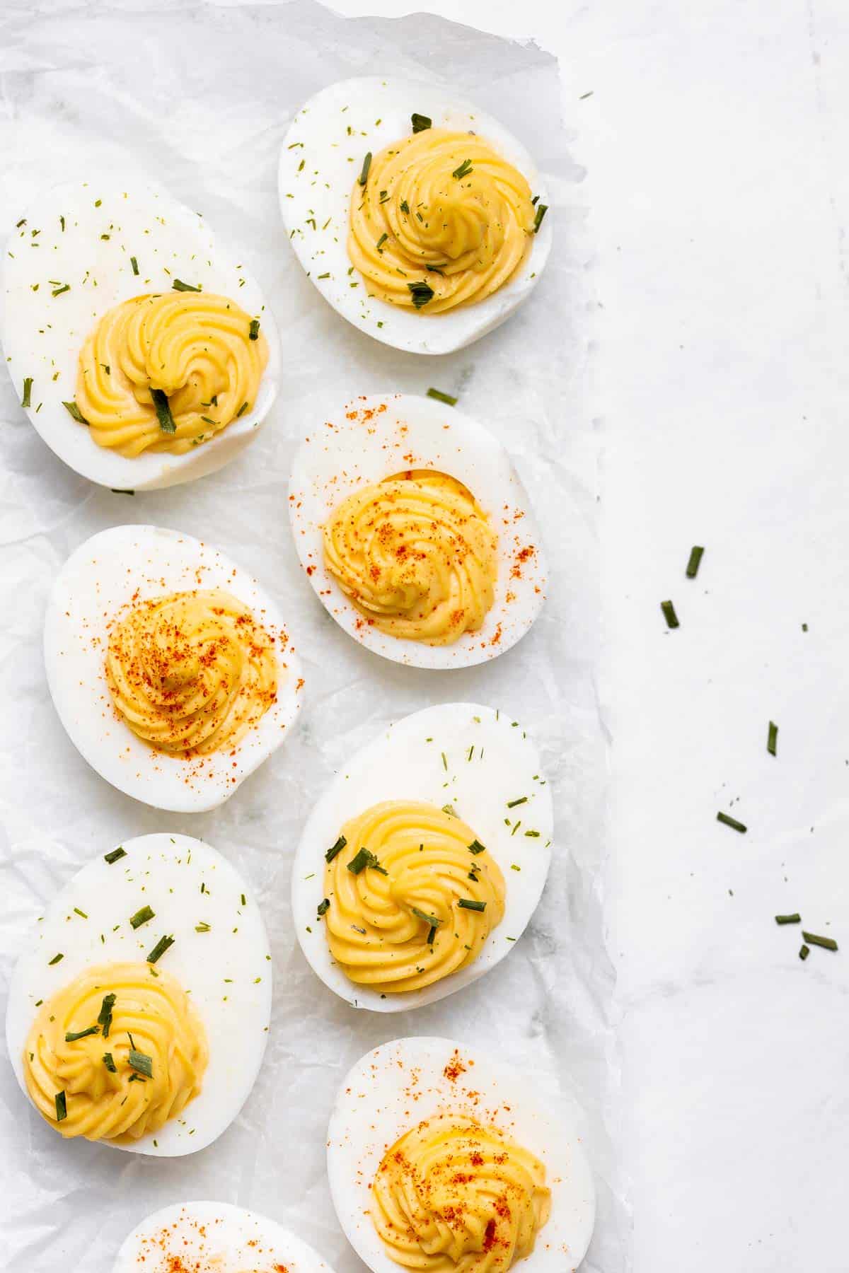 Classic deviled eggs are a simple, easy, and healthy appetizer to make when you need something quick for brunch, picnics, barbecues, potlucks, or Easter. | aheadofthyme.com