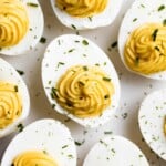 Classic deviled eggs are a simple, easy, and healthy appetizer to make when you need something quick for brunch, picnics, barbecues, potlucks, or Easter. | aheadofthyme.com