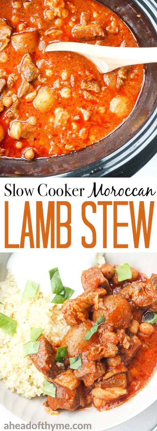 A bowl of flavourful and tender, juicy slow cooker Moroccan lamb stew served over a bowl of couscous is the ultimate Middle Eastern comfort food. | aheadofthyme.com