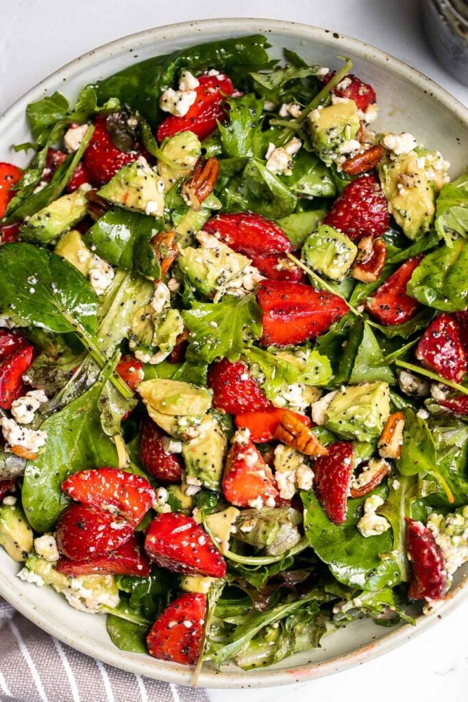 Loaded with fresh ingredients, strawberry avocado salad with poppy seed dressing is the ultimate summer salad -- light, vibrant, fresh, sweet, and tangy. | aheadofthyme.com