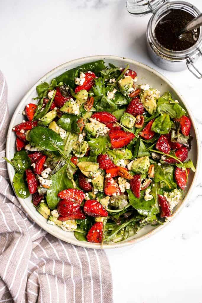 Loaded with fresh ingredients, strawberry avocado salad with poppy seed dressing is the ultimate summer salad -- light, vibrant, fresh, sweet, and tangy. | aheadofthyme.com