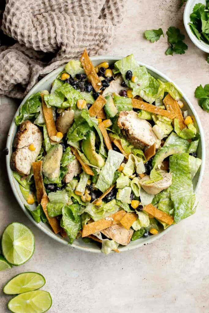 Mexican Chicken Caesar Salad is a delicious, flavorful twist on a classic Caesar salad with Mexican flavors and ingredients tossed in Caesar dressing. | aheadofthyme.com