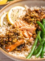 Pistachio Crusted Salmon is tender, flaky, and topped with a crunchy pistachio crust. A healthy, elegant dinner ready in 25 minutes! | aheadofthyme.com