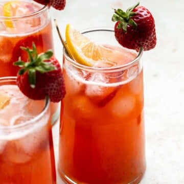 Homemade strawberry lemonade is refreshing, flavorful, and easy to make. This sparkling summer drink is loaded with fresh strawberries and lemon. | aheadofthyme.com