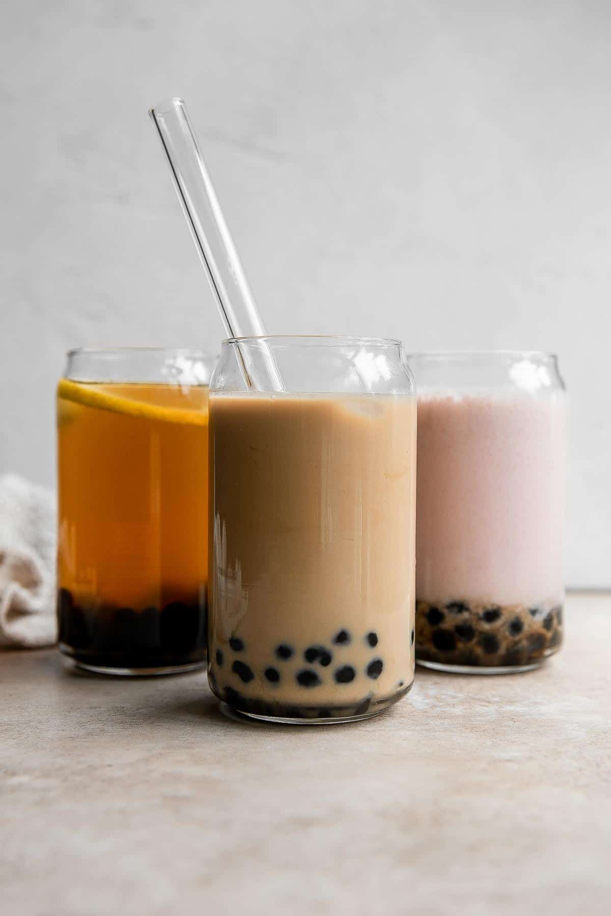 Three ways to make bubble tea at home is a lot easier than you think! Made with real ingredients, this recipe is delicious, refreshing, and healthy. | aheadofthyme.com