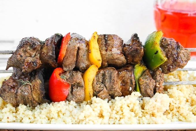 Nothing completes the perfect summer barbecue more than juicy and tender beef shish kebabs. Grilled in only 10-15 minutes! | aheadofthyme.com