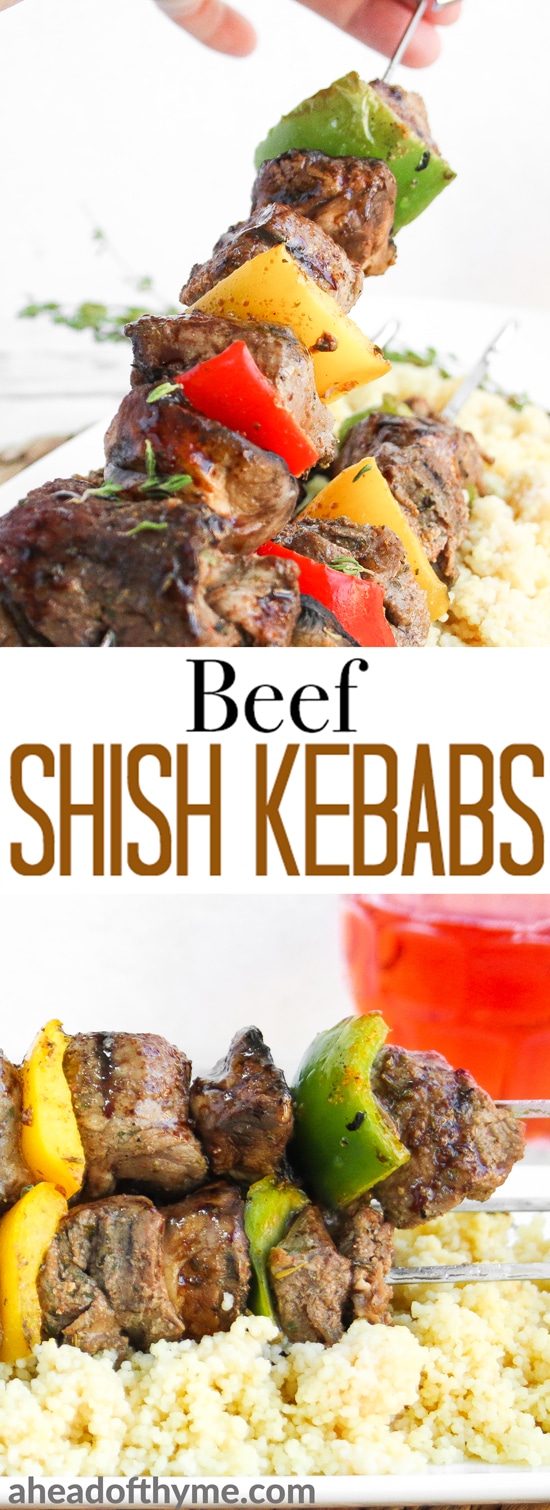 Nothing completes the perfect summer barbecue more than juicy and tender beef shish kebabs. Grilled in only 10-15 minutes! | aheadofthyme.com