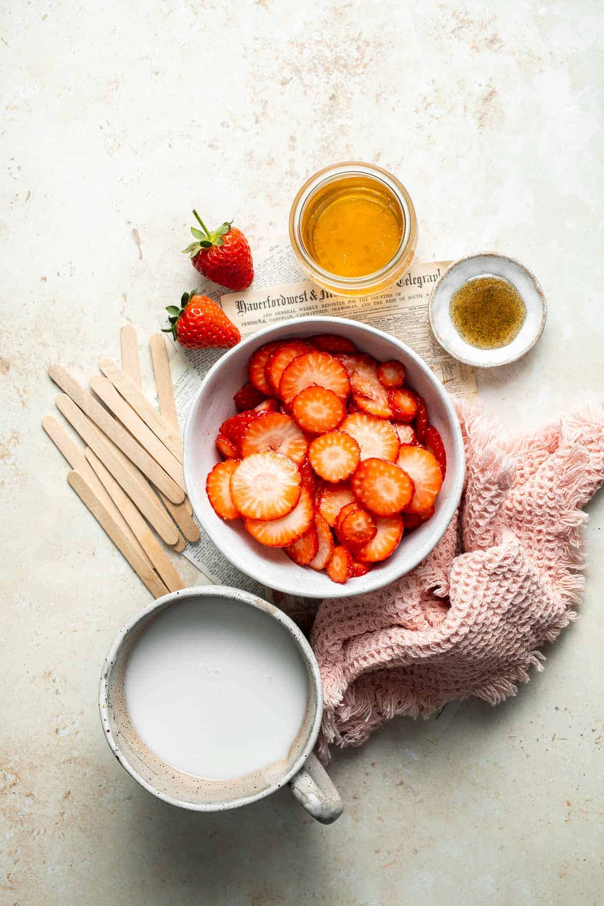 Homemade Strawberries and Cream Popsicles are healthy and easy to make using just four ingredients including fresh fruit. | aheadofthyme.com
