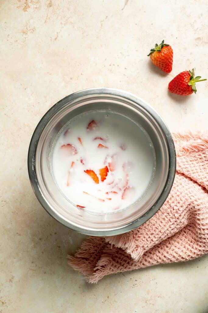 Homemade Strawberries and Cream Popsicles are healthy and easy to make using just four ingredients including fresh fruit. | aheadofthyme.com