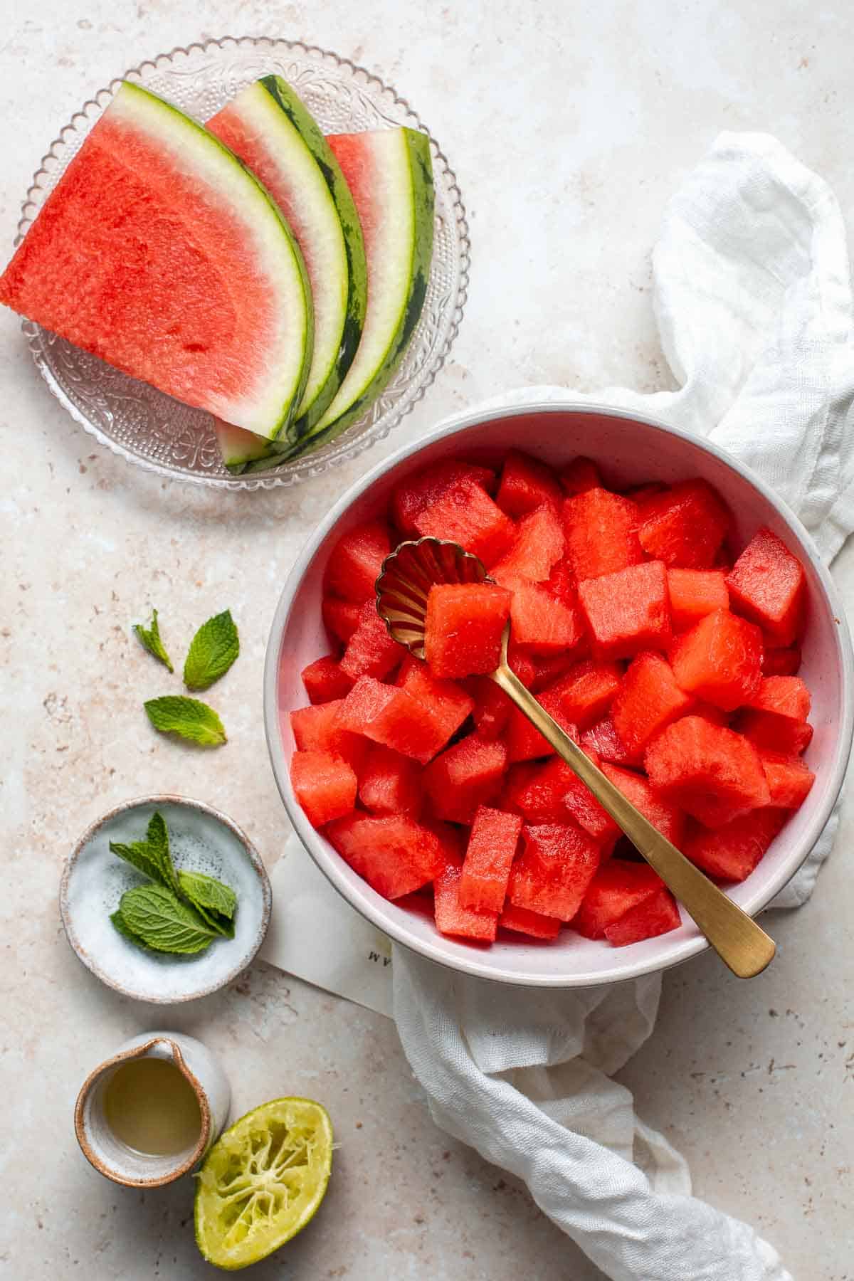 This 2-ingredient Watermelon Sorbet is easy to make, healthy, all-natural and vegan. Make this homemade frozen treat with no ice cream maker required! | aheadofthyme.com