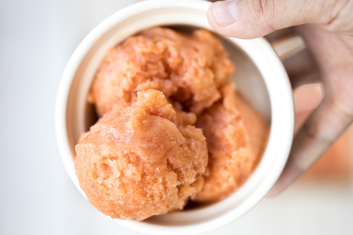 3-Ingredient Peach Sorbet aheadofthyme.com.