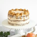 Apple cardamom cake with caramel pecan butter frosting is the perfect fall cake and is made by combining all your favourite fall flavours together. | aheadofthyme.com