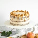 Apple cardamom cake with caramel pecan butter frosting is the perfect fall cake and is made by combining all your favourite fall flavours together. | aheadofthyme.com