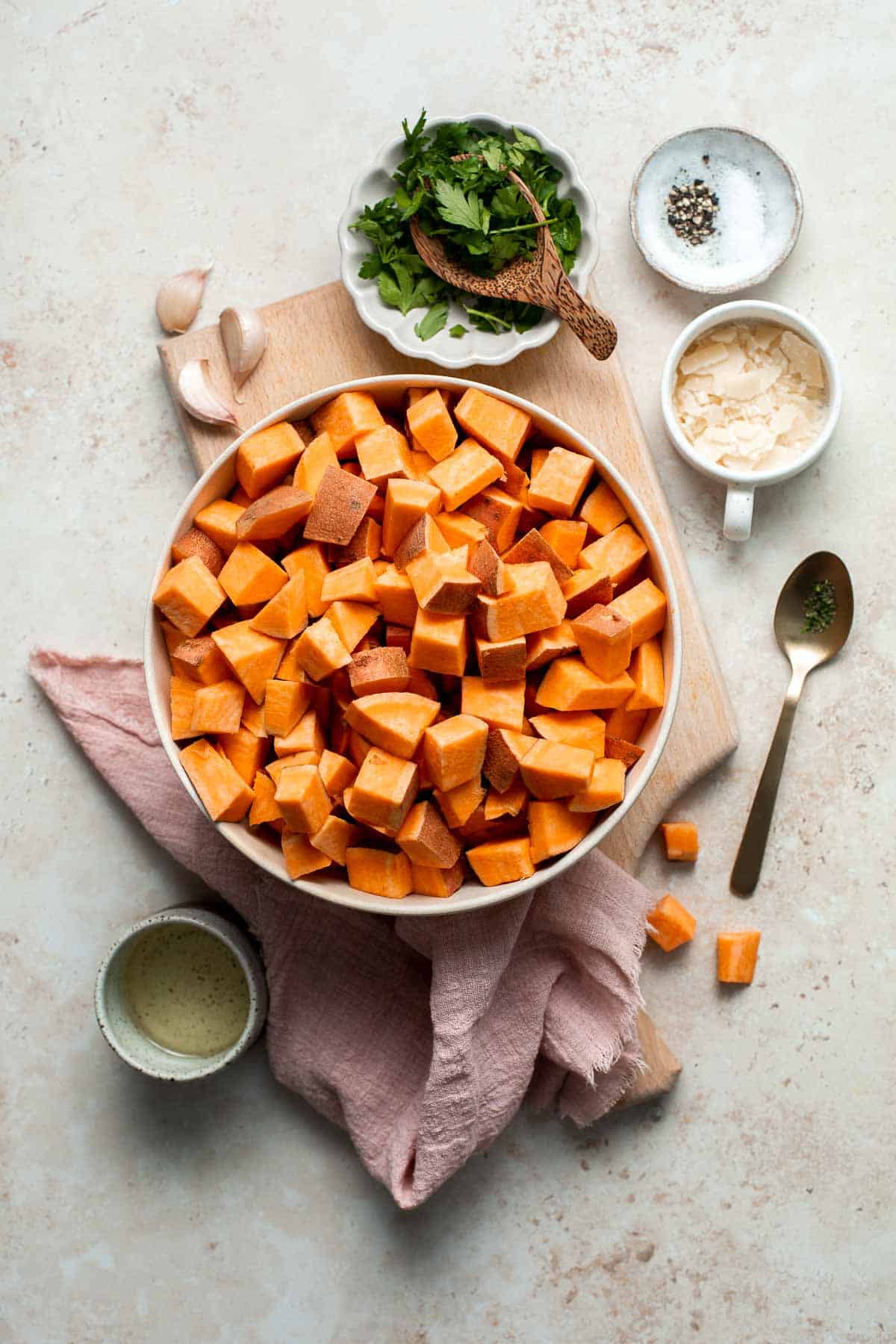 Herb Roasted Sweet Potatoes are a quick easy side dish that's healthy, delicious, and flavorful. A perfect side for your holiday table or weeknight dinner. | aheadofthyme.com