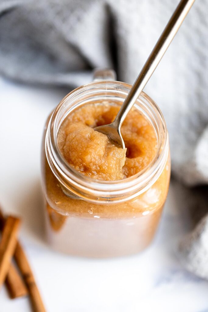 Slow cooker applesauce is delicious, healthy, kid-friendly, packed with warm and cozy fall flavors, and easy to make with just 10 minutes prep. | aheadofthyme.com