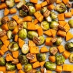 Maple Roasted Brussels Sprouts and Butternut Squash are a quick, easy, flavorful, and delicious Thanksgiving side dish that you need this holiday season. | aheadofthyme.com