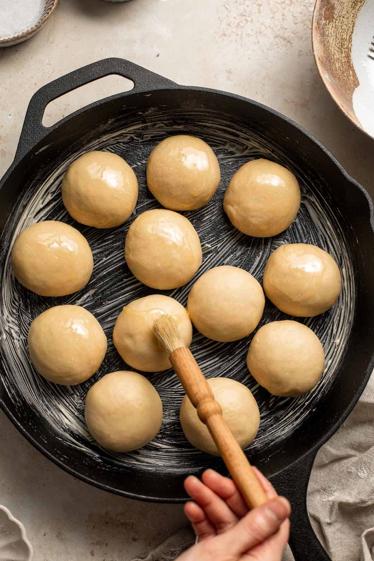 Quick and Easy Skillet Dinner Rolls are soft, fluffy, and served warm right out of the oven making them the only bread recipe you’ll need with dinner. | aheadofthyme.com