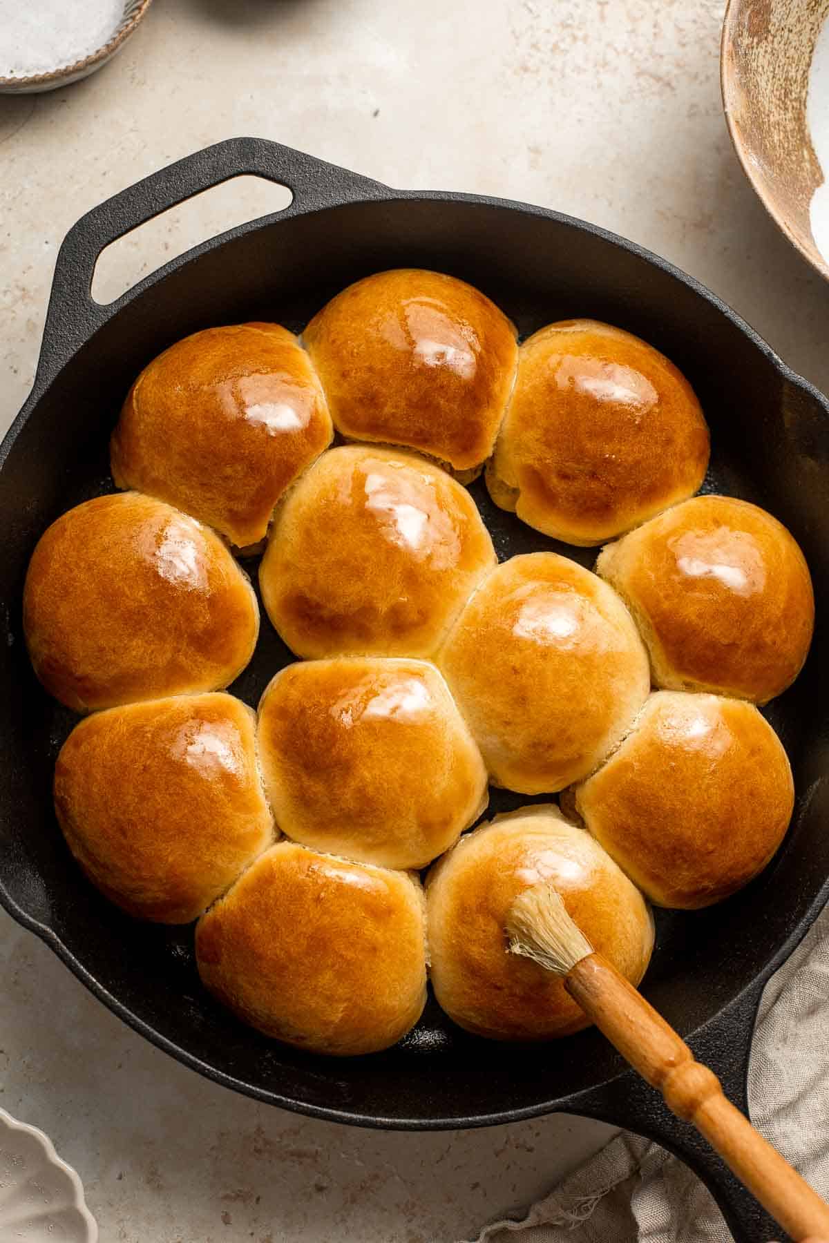 Quick and Easy Skillet Dinner Rolls are soft, fluffy, and served warm right out of the oven making them the only bread recipe you’ll need with dinner. | aheadofthyme.com