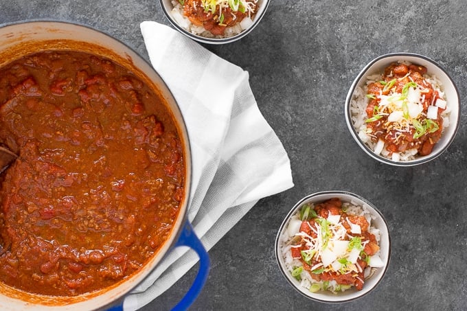 Hearty and full of flavour, easy one pot chili requires only 10 minutes of prep time making it the perfect busy weeknight meal! | aheadofthyme.com