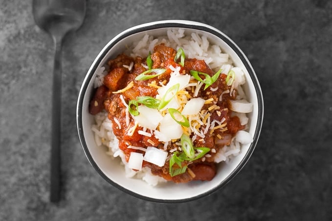 Hearty and full of flavour, easy one pot chili requires only 10 minutes of prep time making it the perfect busy weeknight meal! | aheadofthyme.com