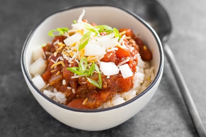 Hearty and full of flavour, easy one pot chili requires only 10 minutes of prep time making it the perfect busy weeknight meal! | aheadofthyme.com