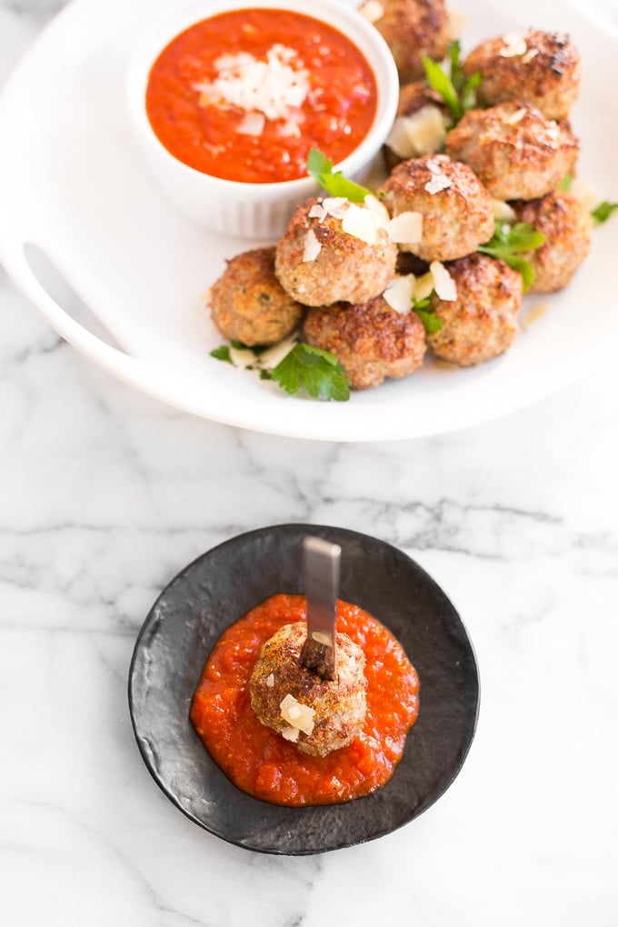 When it comes to weeknight menu planning, baked turkey meatballs reign supreme. Say hello to dinner ready in under 20 minutes from prep to table! | aheadofthyme.com