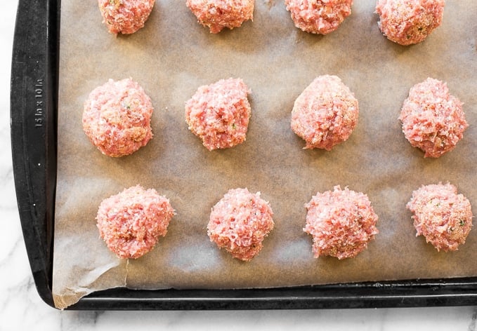 When it comes to weeknight menu planning, baked turkey meatballs reign supreme. Say hello to dinner ready in under 20 minutes from prep to table! | aheadofthyme.com