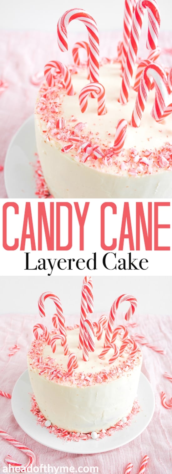 Looking for a showstopper at your next holiday party? Incorporate the minty taste of candy canes into this gorgeous, festive candy cane layered cake! | aheadofthyme.com