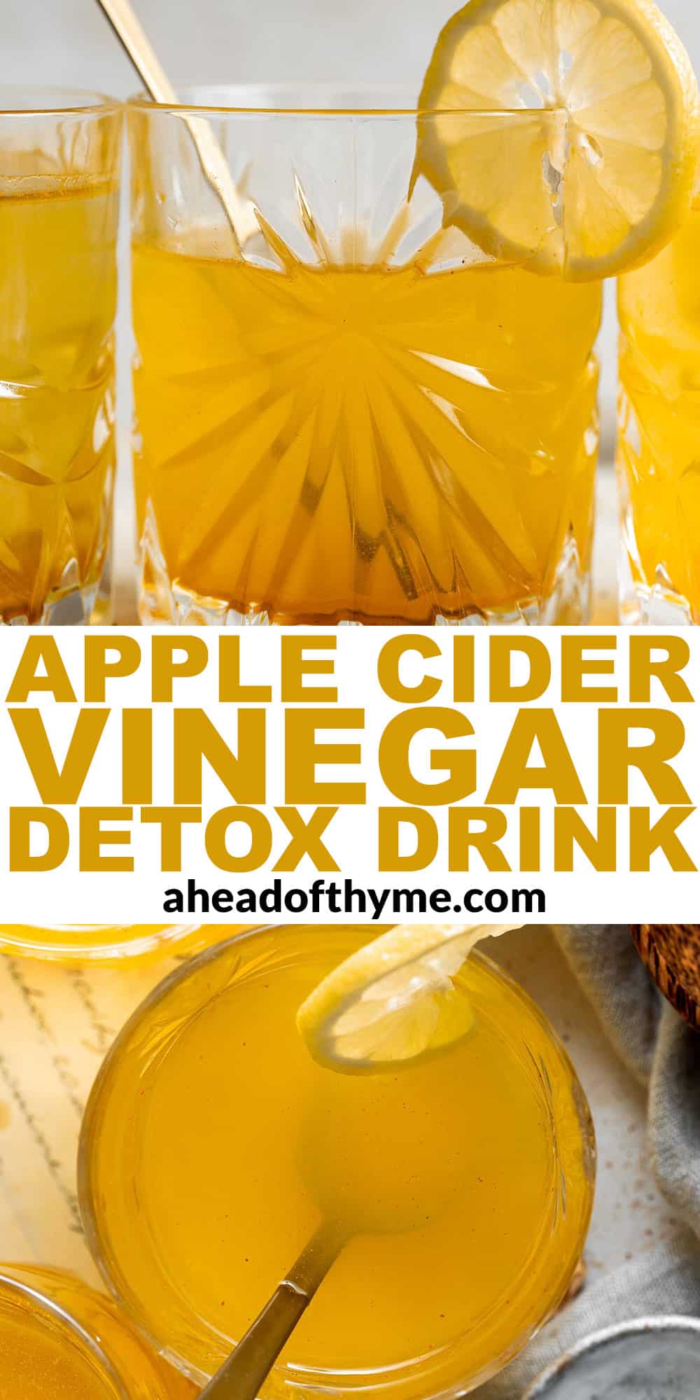 Apple Cider Vinegar Turmeric Detox Drink is a healthy way to start the day— clears toxins, aids in digestion and absorption of nutrients, and boosts energy. | aheadofthyme.com