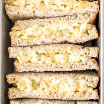 The best egg salad sandwich is a quick and easy picnic classic loaded with perfect hard-boiled eggs, mayonnaise, a touch of dijon mustard and green onions. | aheadofthyme.com