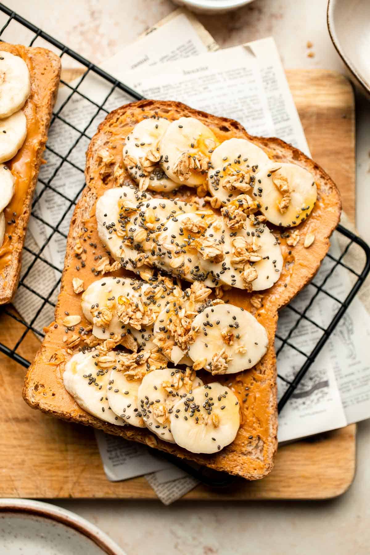 Peanut Butter Banana Toast is an incredibly simple yet healthy breakfast that's ready in a just 5 minutes. It's quick, satisfying, and protein-packed. | aheadofthyme.com