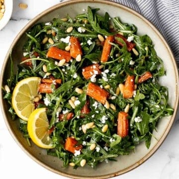 Arugula and roasted carrot salad is one of the best spring salads, packed with a delicious combination of sweet and sour flavours, plus easy to make. | aheadofthyme.com