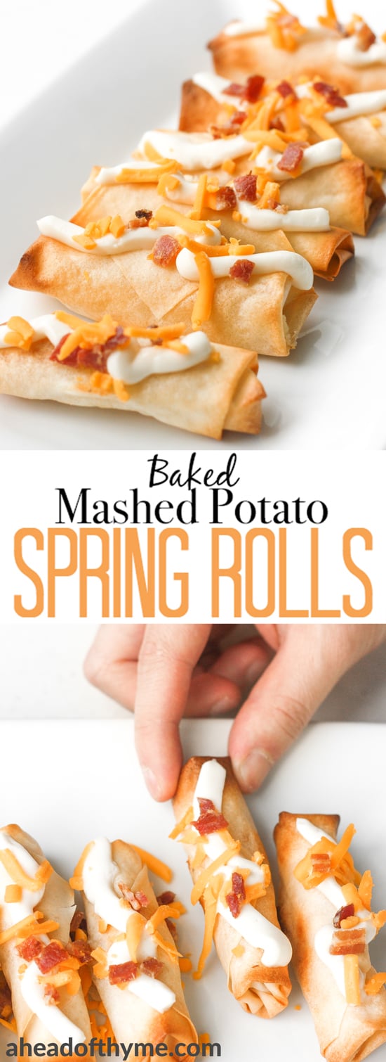 Baked mashed potato spring rolls combines the comforting flavours and textures of creamy mashed potatoes with a crisp crunchy layer of spring roll heaven. | aheadofthyme.com