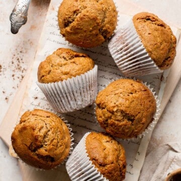 Carrot cake muffins are moist, light, chewy and full of carrots which means breakfast this week is healthy! Carrot muffins are great for meal prep too. | aheadofthyme.com