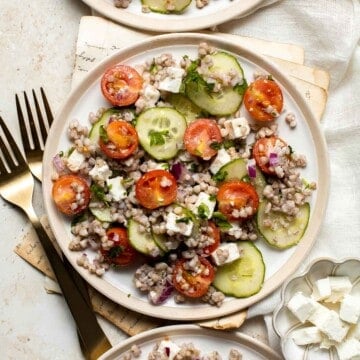 Mediterranean Buckwheat Salad is quick, easy, and delicious. Loaded with superfood buckwheat, this salad is healthy, naturally gluten-free, and vegetarian. | aheadofthyme.com