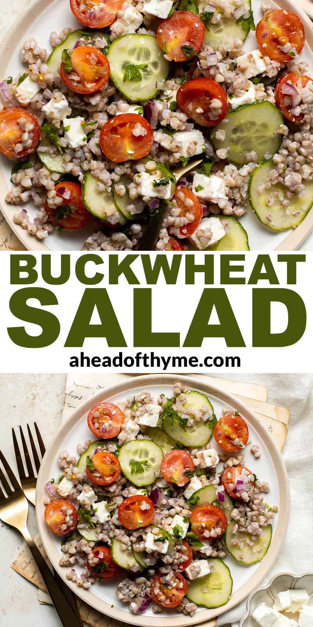 Mediterranean Buckwheat Salad is quick, easy, and delicious. Loaded with superfood buckwheat, this salad is healthy, naturally gluten-free, and vegetarian. | aheadofthyme.com