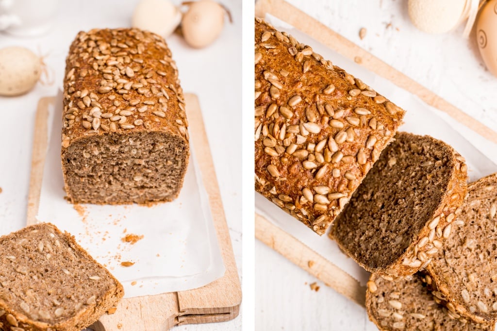 Learn how to make a delicious, golden brown loaf of homemade sunflower seed bread today! It is soft and fluffy on the inside, and crispy on the outside. | aheadofthyme.com
