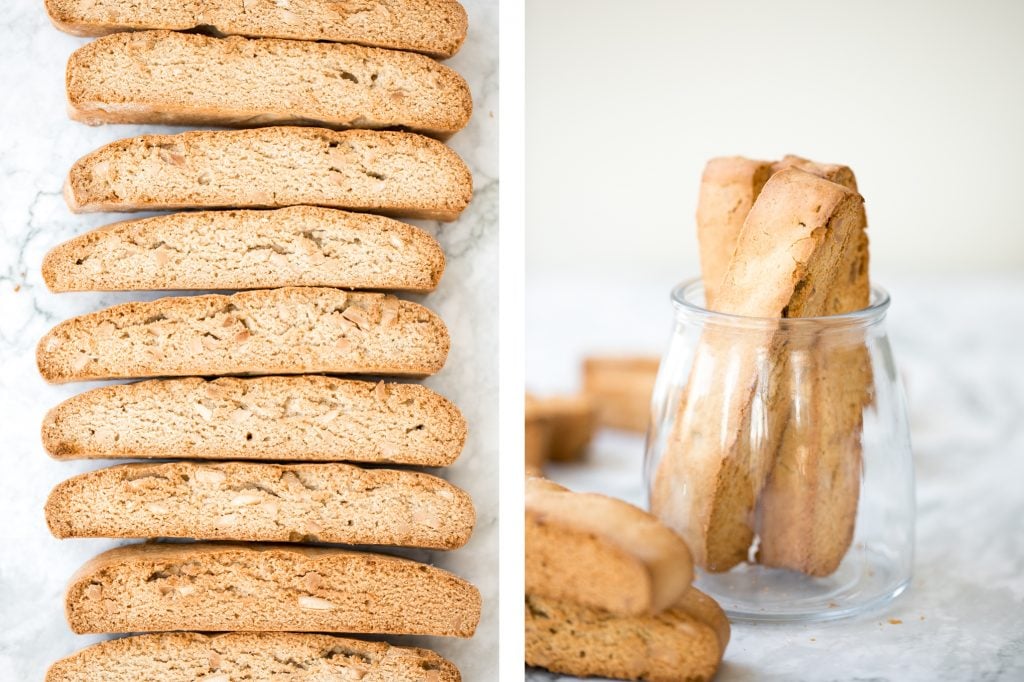 Small batch almond biscotti are crunchy, crumbly and packed with almonds, perfect for dunking into tea or coffee, and they are super easy to make. | aheadofthyme.com