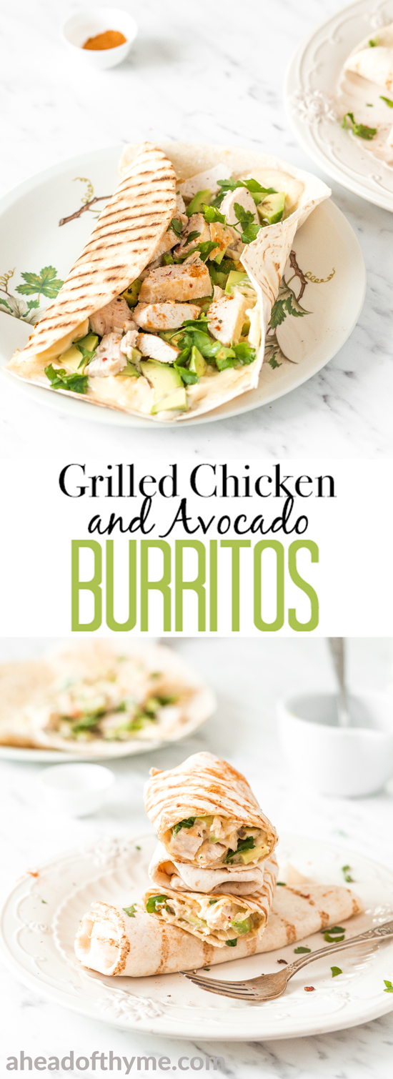 For something quick and satisfying, grilled chicken and avocado burritos are the kind of creamy, gooey goodness with a bit of a crunch that you will want to make over and over again. So serve this up at your Cinco de Mayo party or at your next get-together, and even the pickiest of eaters will ask for more! | AHEADOFTHYME.COM