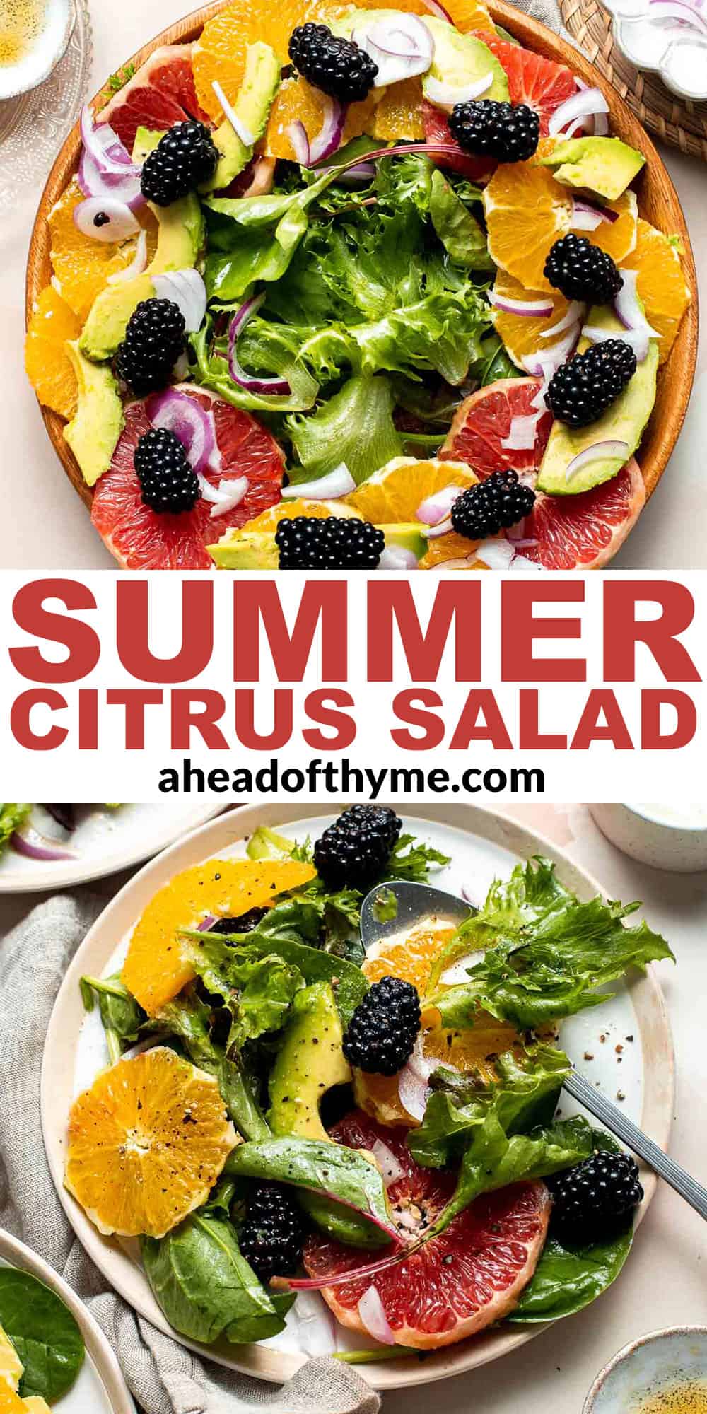 This Summer Citrus Salad is delicious, tangy, and colorful. It’s loaded with fresh fruit including oranges and grapefruit tossed in a citrus dressing. | aheadofthyme.com