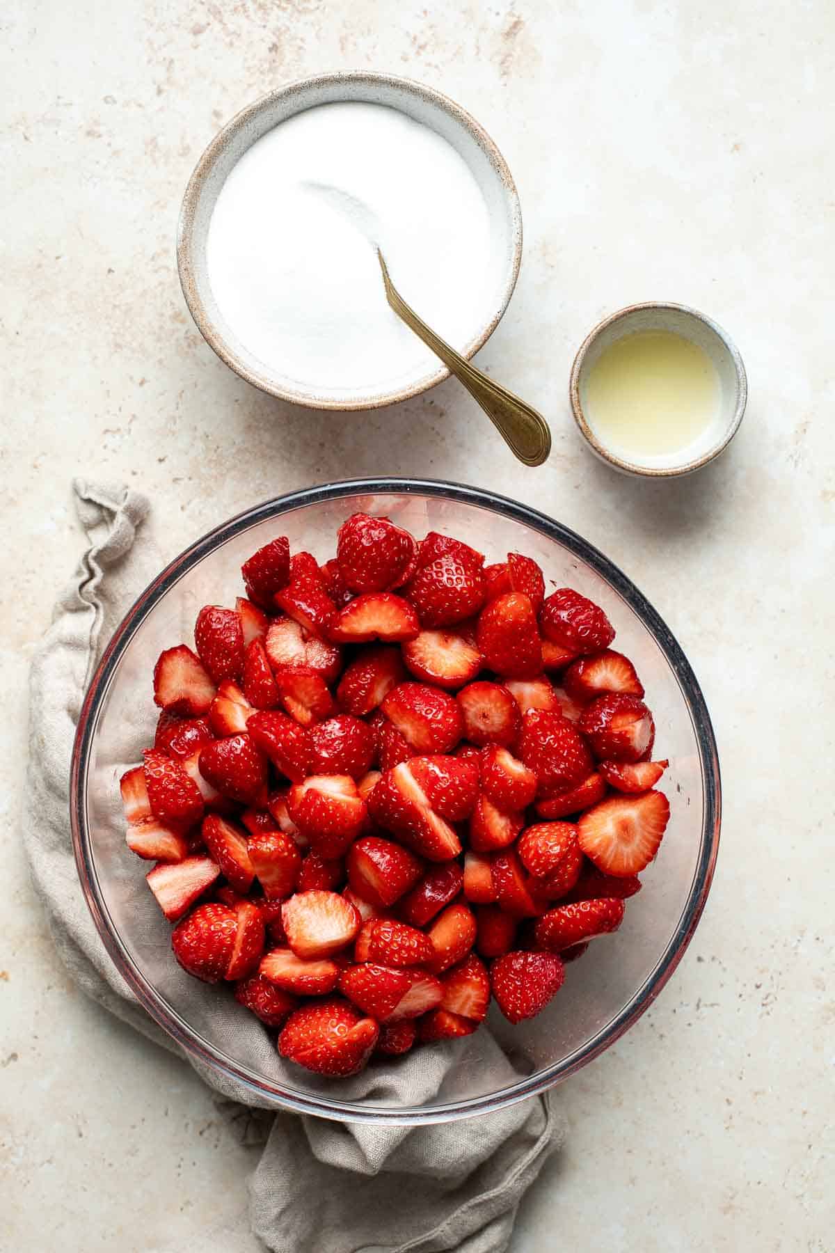 This 3-ingredient Strawberry Sorbet is a refreshing, healthy, vegan, and gluten-free frozen treat to enjoy on a hot day. Plus, no ice cream maker required! | aheadofthyme.com