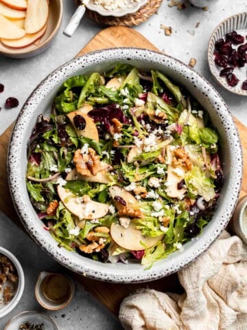 Delicious apple walnut salad with crisp apples, crunchy walnuts, and tangy balsamic vinaigrette. A healthy, easy side dish or lunch! | aheadofthyme.com