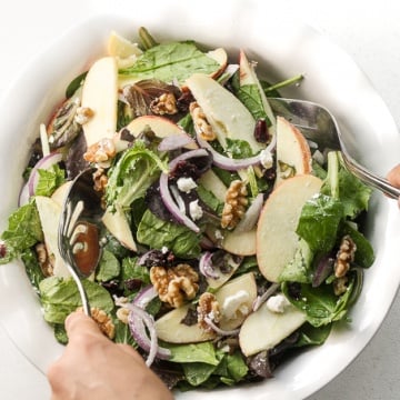 Have an apple today and keep the doctor away with this fresh, fall favourite -- apple walnut salad with homemade balsamic vinaigrette. Throw together crisp apples, crunchy walnuts, and sweet cranberries for a taste of the holidays. | aheadofthyme.com