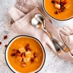 Easy butternut squash and apple soup with toasted croutons and pancetta is simple yet packed with flavour. It's healthy, warm, cozy and pure comfort food. | aheadofthyme.com