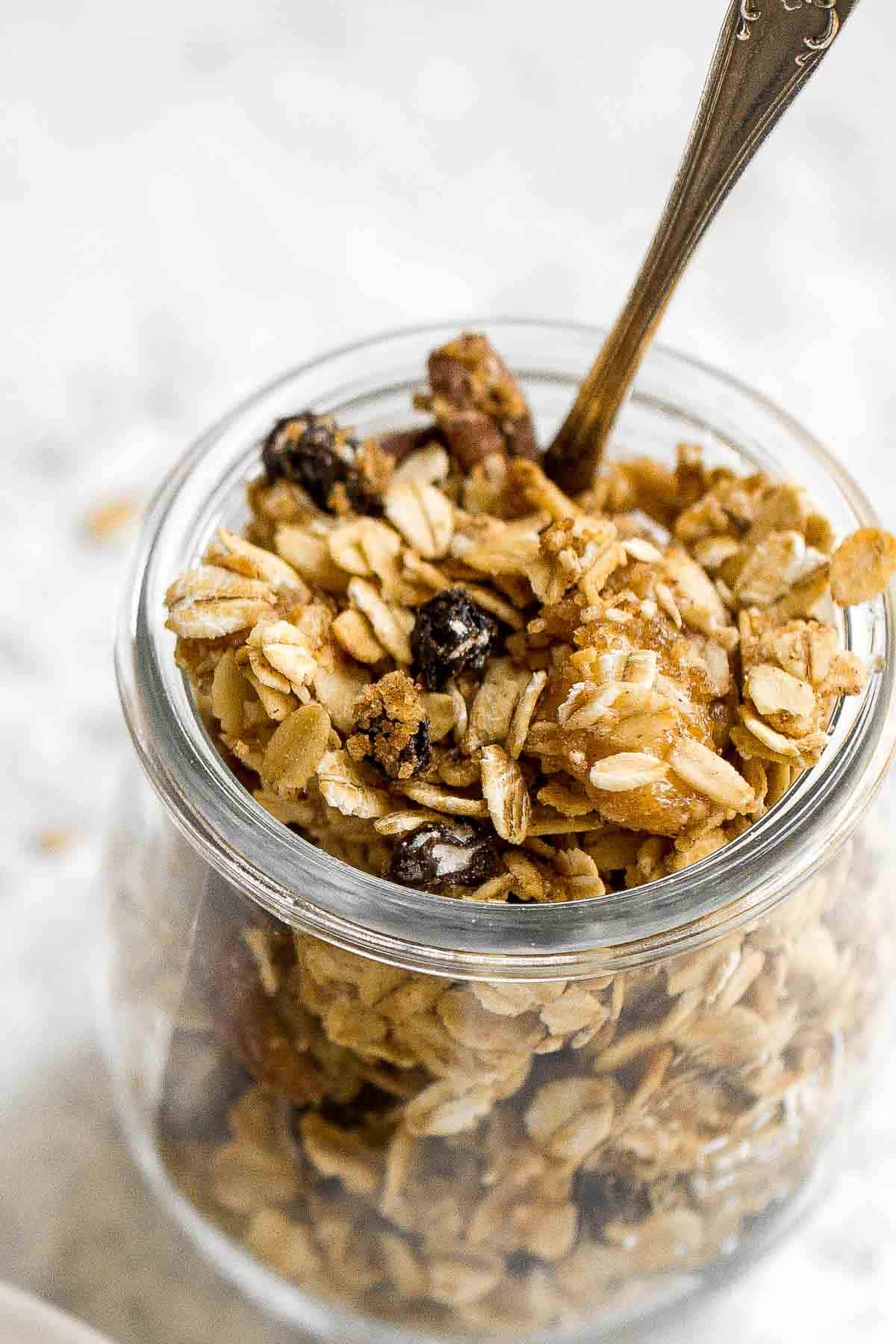 Cinnamon Apple Granola is quick and easy to make, tastes like apple pie, and is much better than store-bought — plus easier to make than you think! | aheadofthyme.com