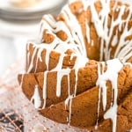 Celebrate fall this year with think and dense, yet surprisingly light, pumpkin pie bundt cake with cream cheese glaze. Can you think of a more perfect pair? | aheadofthyme.com